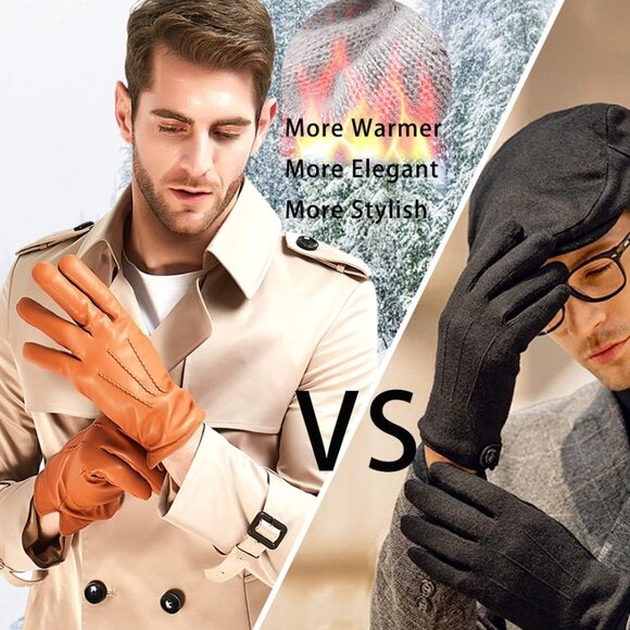 Harssidanzar Men's Tan Luxury Italian Sheepskin Wool Lined Leather Gloves - Picture 3 of 9